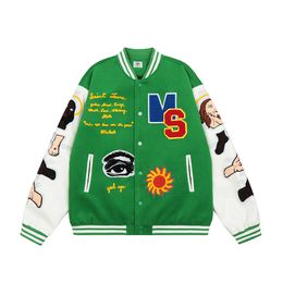 Varsity Jacket Mens Designer Jackets Leather Sleeve Patchwork Men Women Baseball Green Jacket Embroidery Hip Hop Coat Streetwear US Size