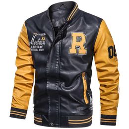 Fleece Pilot Leather Jacket Hombre Embroidery Baseball Jackets Men Letter Stand Collar Pu Leather Hip Hop Coats Plus Size 4XL X062201a