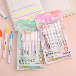 6pcs Eyecare Double Head Highlighters Art Marker Highlighter Pens Pastel Markers Watercolour Fluorescent Pen Drawing