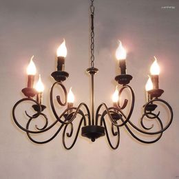 Chandeliers Retro Black Wrought Iron Metal 6 And 8 Candle Light Antique Chandelier For Living Room Foyer Hanging Chain Lighting Fixture