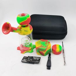 Latest Thick Glass Hand Silicone Pipes Kit Portable Philtre Herb Tobacco Spoon Bowl Smoking Bong Holder Cigarette Holder Tube Dabber Spoon Oil Rigs Waterpipe