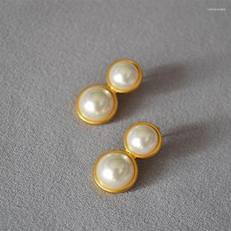 Hoop Earrings Atmosphere And Fashion Hepburn Style Brass Plated Gold Inlaid Half Piece Pearl 925 Silver Needle Female