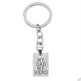 Key Rings Sier Plated Creative Carved My Dad Hero Letters Pendant Keychain Car Keychains Fathers Day Gift Drop Delivery Jewellery Dhxak