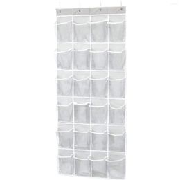 Storage Boxes Hanging Shoe Rack With 24 Large Mesh Bags Used For Shoes 4 OTD Hooks (Transparent White