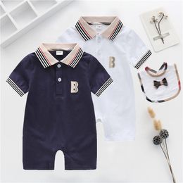 New summer fashion British style newborn baby clothes Unisex cotton Plaid stripes new born baby boy girls rompers and Bibs set