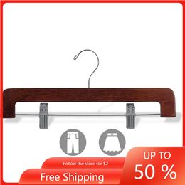 Hangers Racks Deluxe Rounded Wooden Pant Hanger Adjustable Cushion Clips of 25 Flat Wood Bottom Walnut Finish and Chrome Swivel Hook 230912