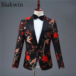 Black and Red Vintage Mens Print Blazer Elegant Mens Jacket Men Prom Suits Wine Tuxedo Terno Masculino Spring Blazer For Men 20111256T