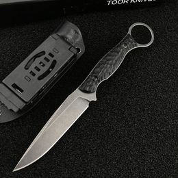 Toor Knives Coltello a lama fissa Anaconda 3,75" Punto di caduta in ossido nero, manici in G10 neri con anello per mignolo Fodero in Kydex nero Autodifesa esterna Campo tattico Caccia Combattimento