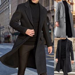 Men's Wool Blends S-3XL Winter Men Coats Woollen Solid Long Sleeve Jackets Fleece Men Overcoats Streetwear Fashion Long Trench Outerwear 230912