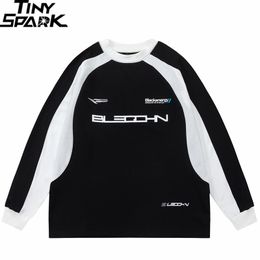 Men's T-Shirts Men Streetwear Black White Patchwork T Shirt Graphic Harajuku T-Shirt Autumn Long Sleeve Tshirt Preppy Style Tops Tees Y2K 230912