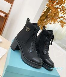 Designer Leather and Nylon Ankle Boots Brushed Laced Boot Women Biker Australia Platform Heels Winter Outdoor Sneakers Size