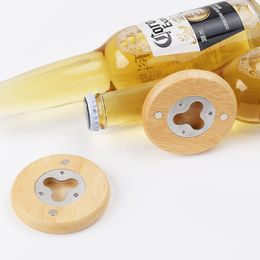 Blank DIY Wooden Round Shape Bottle Opener Coaster Fridge Magnet Decoration Beer Bottle Opener Party Favour Gift