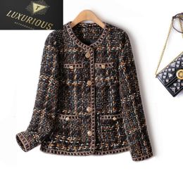 Women's Wool Blends Woolen Jackets 2024 High Quality Tweed Slim Cropped Top Light Luxury Full Sleeve Knitting Autumn Winter Coat For Women 4XL 230912