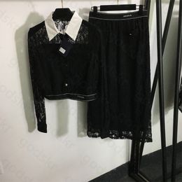 Sexy Lace Blouse Package Hip Skirt Women Designer Long Sleeve Shirt High Waisted Half Skirt Triangle Tops Skirt Set