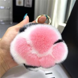 Keychains Plush Ball Real Rex Fur Keychain Cat Claw Women Bag Pendant Cute Toy Hanging Ornaments Car Key Rings Bear Trinkets220q