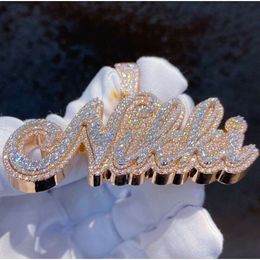 Pendente Hip Hop personalizzato personalizzato Ciondolo Sier Pass Tester Vvs Moissanite Diamond Ice Out Lettera Nome pendente