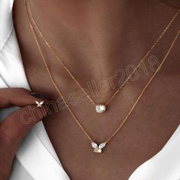 Glanzende Vlinderketting Prachtige Dubbellaagse Sleutelbeenketting Voor Vrouwen Meisje Lichte Luxe Dames Party Neckchain Sieraden Cadeau