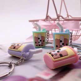 Keychains Creative Bubble Tea Cup Key Ring Fruit Bag Mobile Phone Car Pendant