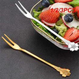 Dinnerware Sets 1/2/3PCS Stainless Steel Fruit Fork Cherry Blossom Moon Cake Two Teeth Cafeteria Home Party Dessert