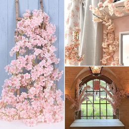 Decorative Flowers Spring Artificial Cherry Blossom Flower Garland 135 Heads Hanging Vines For Home Decor Room Wedding Party Kawaii