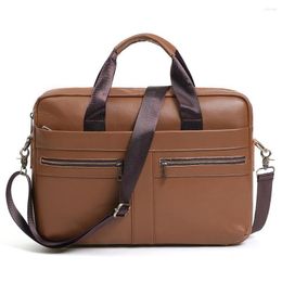 Briefcases Genuine Leather Men's Briefcase Male 15.6" Laptop Casual Messenger Shoulder Bags Bag Documents High Quality