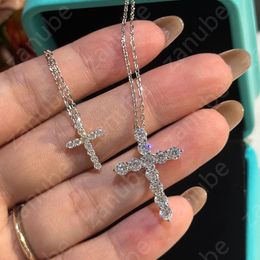 Mulheres diamantes cruz pingente colares designer jóias para mulheres senhoras correntes colar jóias de luxo presentes com caixa 925 prata novo -7