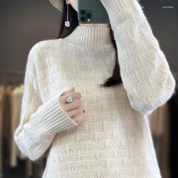 Women's Sweaters Autumn/Winter Wool Knit Sweater Half High Collar Solid Cut Out Pullover Soft And Trendy Blouse