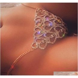 Belly Chains Drop Delivery 2021 Sexy Heart Shaped Rhinestone Thong Bling Crystal Underwear Body Jewellery For Women Waist Chain Char226v