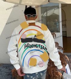 xinxinbuy Men designer Hoodie Sweatshirt 23ss Rainbow pattern print back long sleeve women Black green brown Grey white XS-L