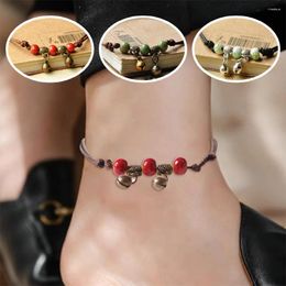 Anklets Vintage Ceramic Brown Rope Anklet Hand-Woven Women Girls Beaded Literature And Art Ethnic Style Fashion Jewelry