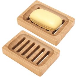 Soap Dishes Natural Bamboo Drainage Soap Rack Plate Tray Holders Box Shower Hand Washing Soaps Holder