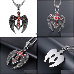 Pendant Necklaces Miqiao Stainless Steel Titanium Red Zircon Gothic Eagle Vintage Collar Chains Necklace For Men Women Jewellery Gift Dr Dhejo