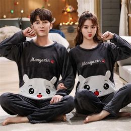 Women's Sleep Lounge Women Men Winter Couples Unisex Flannel Sleepwear Warm Fleece Pajamas Set Lovers Nightgown Cute Cartoon Pijamas Home Clothes 211215L230913