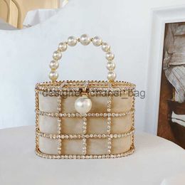Evening Bags Diamonds Basket Evening Clutch Bags Women 2023 Luxury Hollow Out Preal Beaded Metallic Cage Handbags Ladies Wedding Party Purse