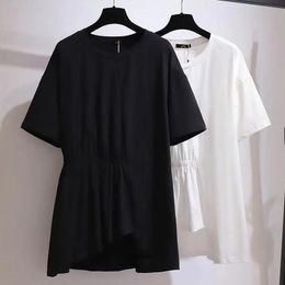 Women's Plus Size TShirt 6XL 150KG Summer Women tshirts Short Sleeve O Neck Ladies Top Black White t shirt Irregular Tshirt 230912