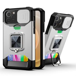 Sport Phone Cases For Iphone 15 Promax ultra Plus 14 13 12 Shockproof Apple Cellphone Anti-Drop Insert Card Covers Finger Ring Holder Sliding Camera Protection Case