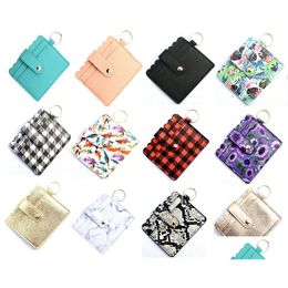 20 Styles Designer Wallet Keychain Leopard Tie-Dye Print Pu Leather Bag Keychains Holder Wallets Credit Card Key Ring Wristlet Handbag Women