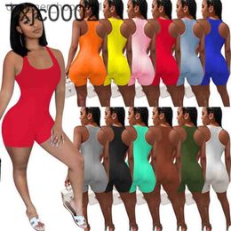 Womens Jumpsuits Rompers Women Jumpsuits Designer Slim Sexy Sling Summer Solid Colour Sleeveless Vest Shorts Sports Rompers Club Tight Overalls Pants 12 Colours L23