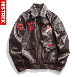 Men's Leather Faux HISTREX Embroidery Japanese Crane Motorcycle Jacket Men Chinese Kanji Style Goodness Jackets Black Brown Coats HT09AX1 230912