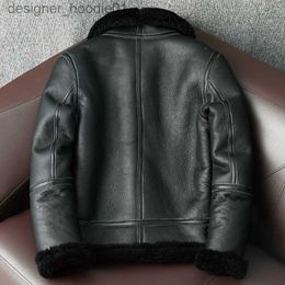 Men's Fur Faux Fur Winter Genuine Sheepskin Leather Jacket Mens Wool Fur Jacket for Motorcycle Plus Size 5XL Thick Sheepskin Natural Warm Coat L230913