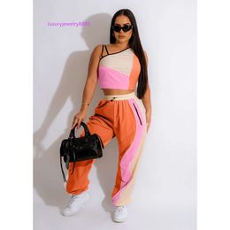 Women s Two Piece Pants XJBAXXY 2023 Sports and Leisure Clothing Sexy Fashion Elegant Stitching Shoulder Sleeveless Casual Two Piece Suit 230801