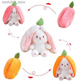 Plush Dolls 20-45cm New Strawberry Rabbit Plush Toys Kawaii Soft Bunny Hiding in Carrot Bag Stuffed Doll Novel Gifts for Children Room Decor Q230913