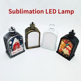 Sublimation Christmas LED Lanterns Fireplace Lamp Handheld Light Double Sided for Home and Outdoor Decorations B1114