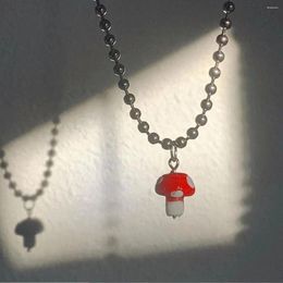 Pendant Necklaces Cute Harajuku Style Red Mushroom Beads Chain Necklace For Women Girl Charm Jewellery Accessories