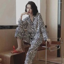 Women's Sleep Lounge Women's Sleepwear 2023 Ice Silk Ins Style Simple Zebra Grain Pajamas Spring And Autumn Thin Household Clothes Can Be Worn OutsideL230913