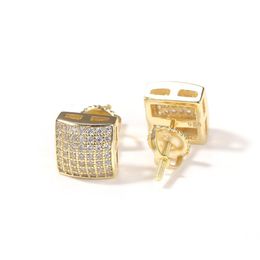 Mens Hip Hop Stud Earrings Jewellery Fashion Gold Square Simated Diamond 925 Sier 8Mm Drop Delivery Dhnyu