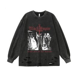 Men's T-Shirts Black Empire Ripped T Shirts Goth Men Long Sleeve Y2k Grunge T-shirts Oversized Retro Men Clothes Harajuku Anime Streetwear Tops 230912