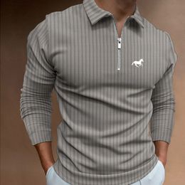 Men's Polos 2023 Spring Autumn Fahsion Long Sleeve Zipper Polo Shirt Men Sport Casal Lapel Golf Stripe 230912