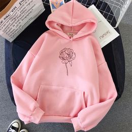 Women's Hoodies Autumn Street Rose Print Sweatshirt Ladies White Gown Hooded Hoodie Long Sleeve Casual Oversized Pullover Tops