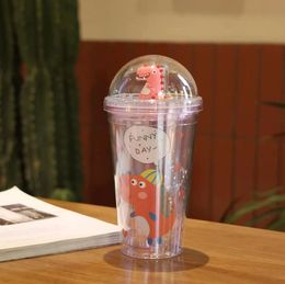 Star Trek Astronaut Space Straw Cup - 15 oz Double Plastic Cartoon water cup with straw for Refreshing, Students, and Children - Cute Dinosaur Design - Creative Gift